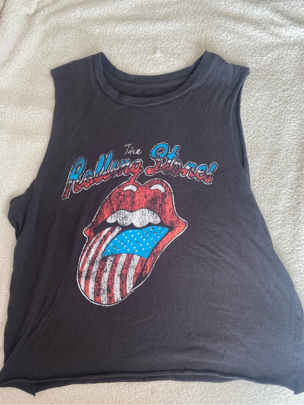 The Rolling Stones Graphic Crop Tank Top Size L 100% Cotton Band Tee